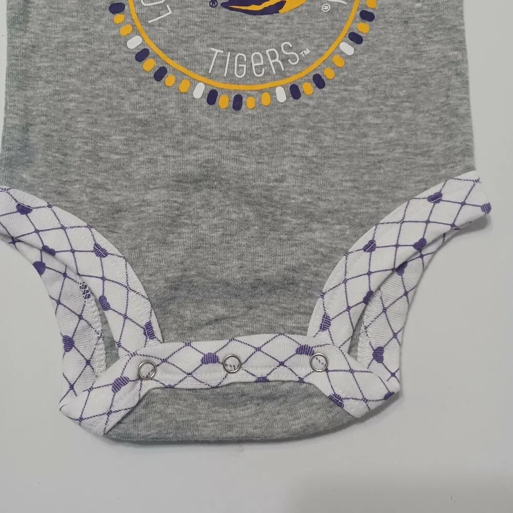 Louisiana State University Girls 0-3 Month Bodysuit Purple Yellow White‎ Grey